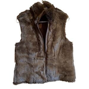 Nine West Fur Womens Size Small Vest Pockets Reversable Full Zip